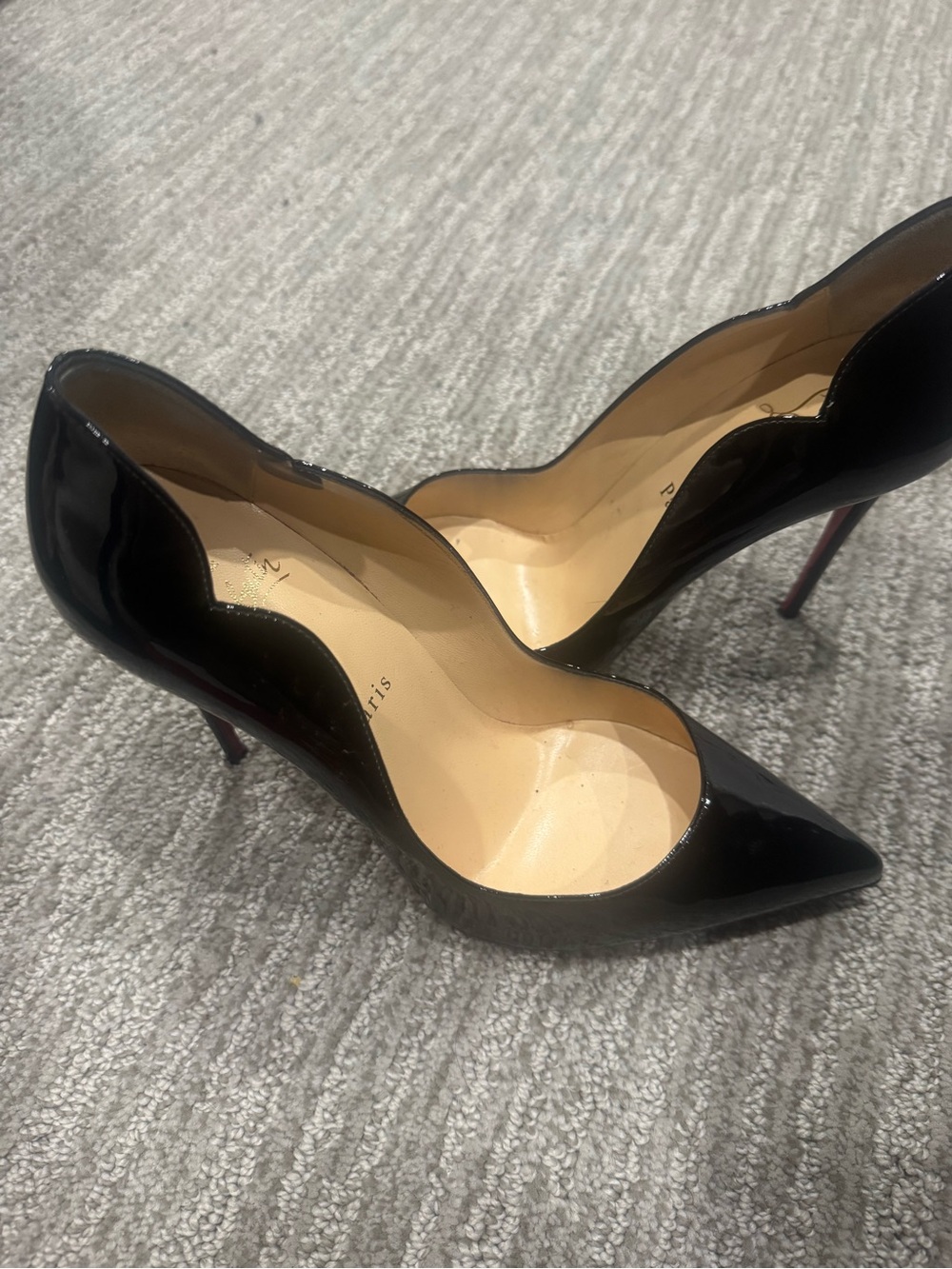 Christian Louboutin Black Patent Hot chick heels.